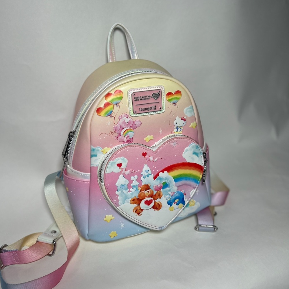 Care Bears Hello Kitty collab Loungefly Pastel Rainbow Heart Backpack